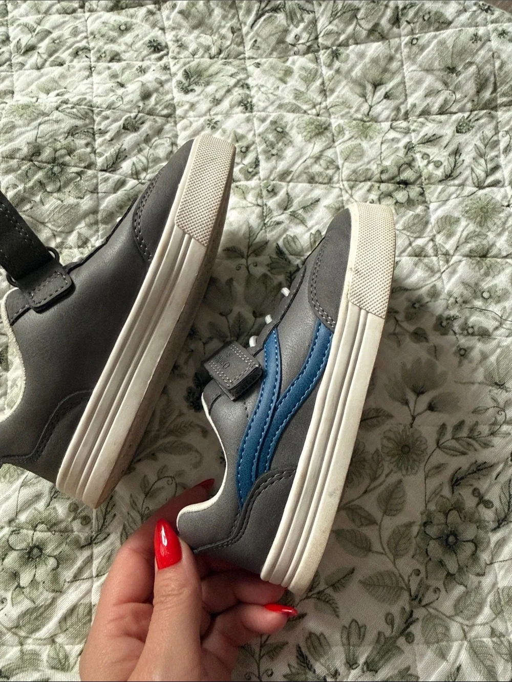 OshKosh B'gosh Grey Kids Velcro Sneakers with Blue Accent